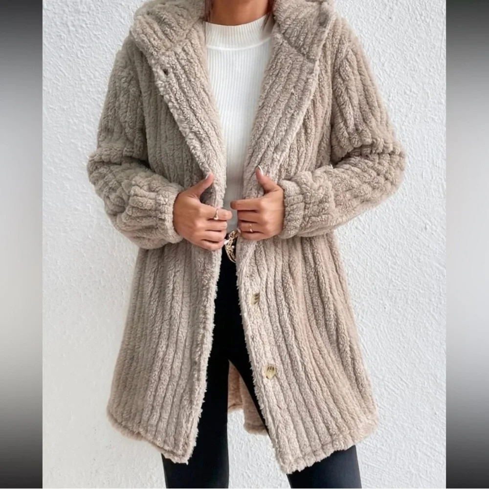 Cozy teddy Button Down Hoodie Jacket Coat - Picture 6 of 6